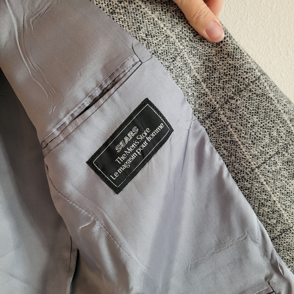 Vintage Sears Classic Gray Plaid Wool Men's Blazer - Picture 5 of 7